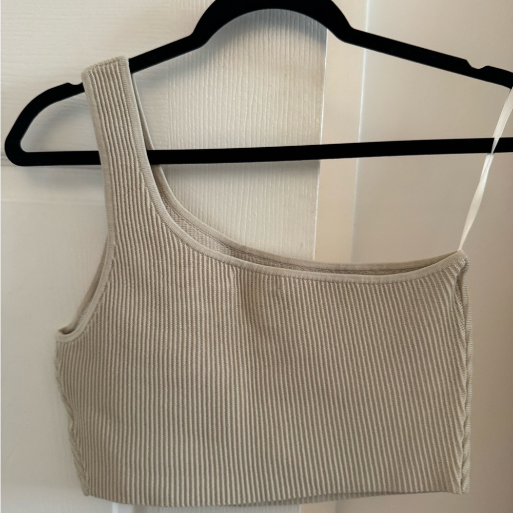 Babaton One-Shoulder Ribbed Crop Top - Cream